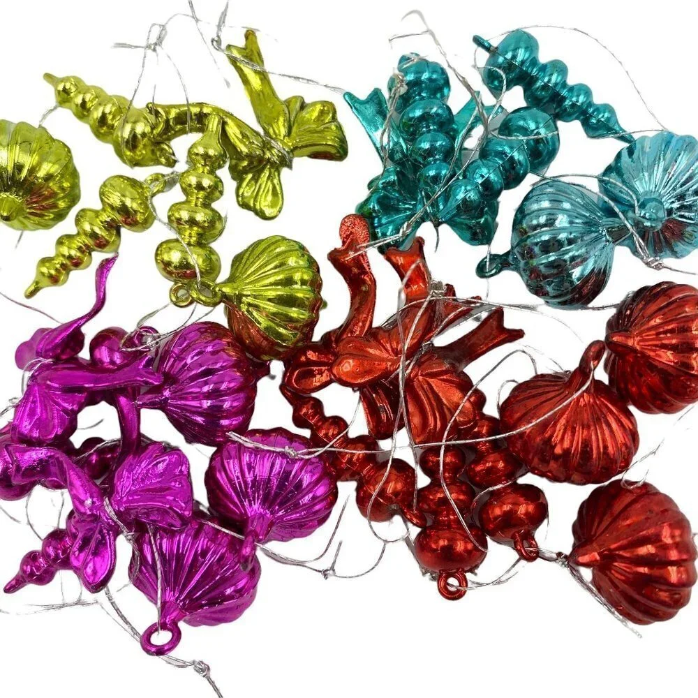 Mini Holiday Ornaments Beads & Baubles 28 pieces Red Blue Green Gold Under 1